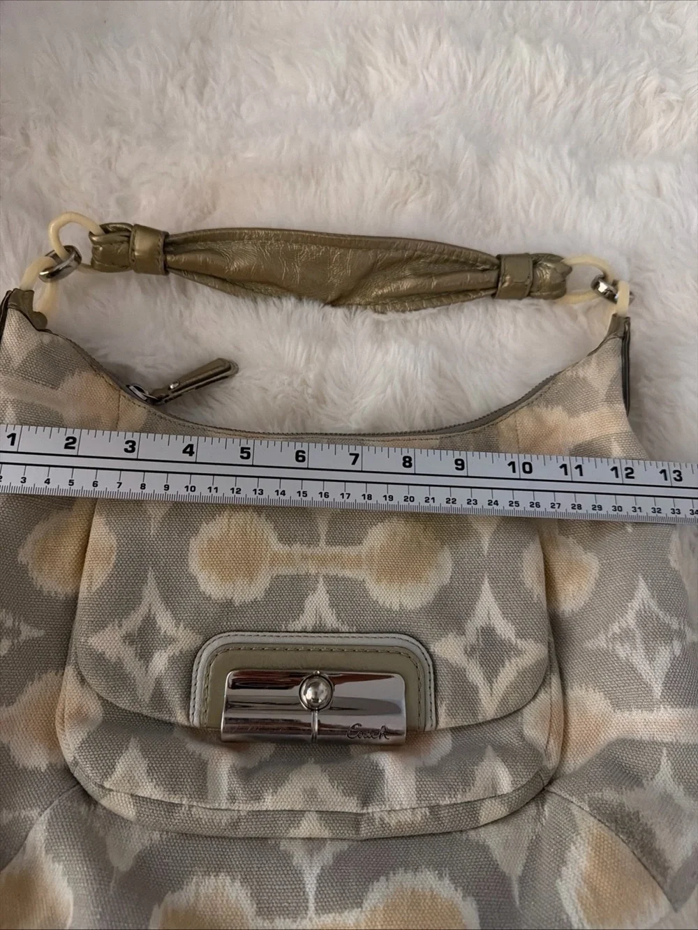 Coach Beige and Gold Patterned hobo Shoulder Bag